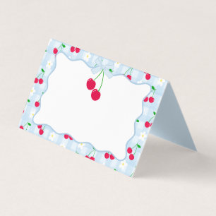 Cherry Sweet Blue Coquette Bow Gingham Platzkarte