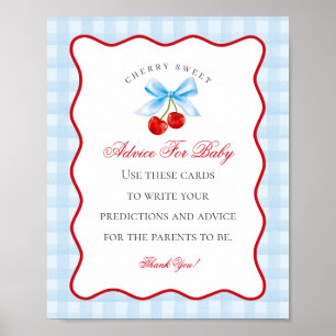 Cherry Sweet Blue Coquette Bow Ratschläge für Baby Poster