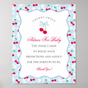 Cherry Sweet Blue Coquette Bow Ratschläge für Baby Poster
