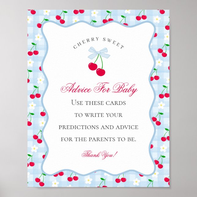 Cherry Sweet Blue Coquette Bow Ratschläge für Baby Poster (Vorne)