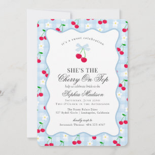 Cherry Sweet Blue Coquette Gingham Brautparty Einladung