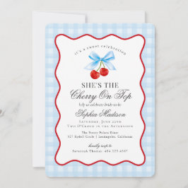 Cherry Sweet Blue Coquette Gingham Brautparty Einladung