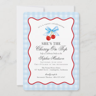 Cherry Sweet Blue Coquette Gingham Brautparty Einladung