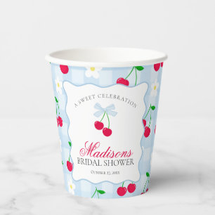 Cherry Sweet Blue Coquette Gingham Brautparty Pappbecher