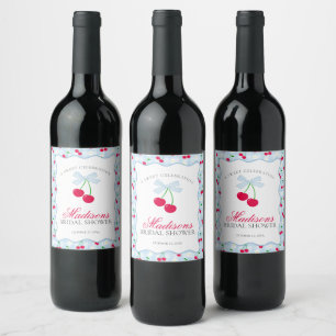 Cherry Sweet Blue Coquette Gingham Brautparty Weinetikett