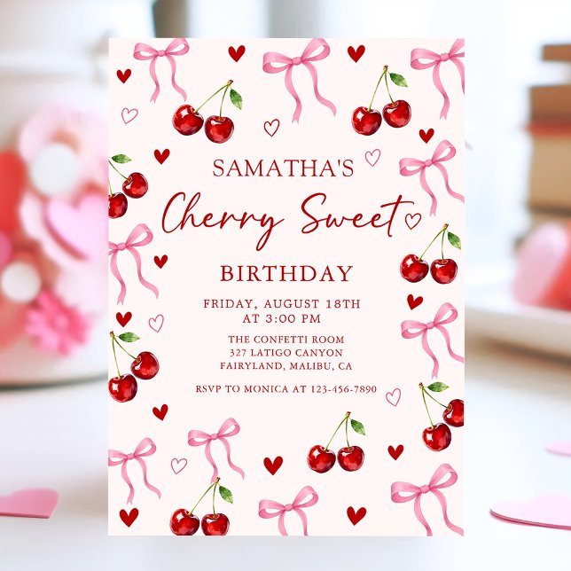 Cherry Sweet Bow Birthday Invitation (Créateur téléchargé)
