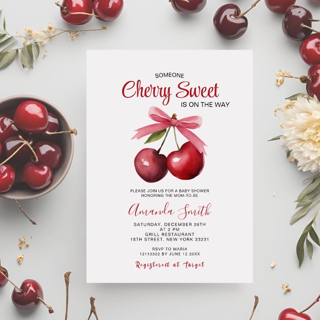 Cherry Sweet Bow ist auf dem Weg Babydusche Einladung (Von Creator hochgeladen)