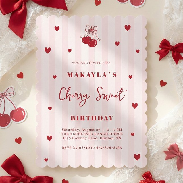 Cherry Sweet Coquette Girl Birthday Einladung (Von Creator hochgeladen)