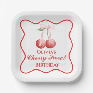 Cherry Sweet Geburtstag Pink Bow Gingham Pappteller