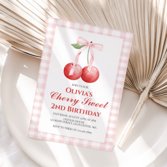 Cherry Sweet Pink Bow Geburtstag Einladung (Von Creator hochgeladen)