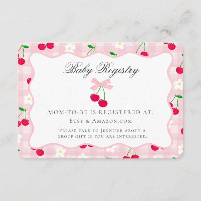 Cherry Sweet Pink Coquette Bow Baby Registry Card Begleitkarte (Vorderseite)