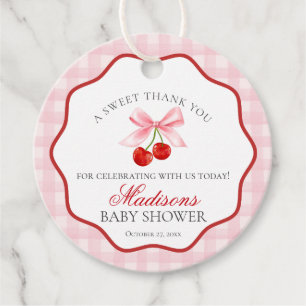 Cherry Sweet Pink Coquette Bow Baby Shower Circle Geschenkanhänger