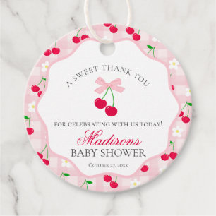 Cherry Sweet Pink Coquette Bow Baby Shower Circle Geschenkanhänger