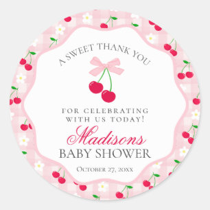 Cherry Sweet Pink Coquette Bow Baby Shower Circle Runder Aufkleber