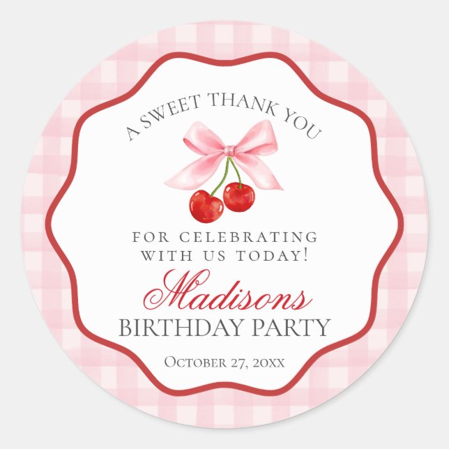 Cherry Sweet Pink Coquette Bow Birthday Circle Runder Aufkleber (Vorderseite)