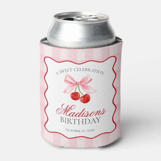 Cherry Sweet Pink Coquette Bow Birthday Gevor Dosenkühler (Kanne Vorderseite)