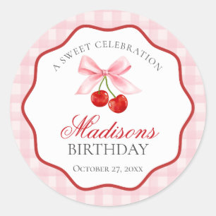 Cherry Sweet Pink Coquette Bow Birthday Siegel Runder Aufkleber