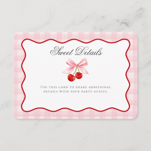 Cherry Sweet Pink Coquette Bow Details Karte einfü (Vorderseite)