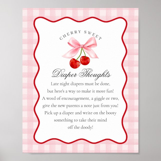 Cherry Sweet Pink Coquette Bow Diaper Gedanken Poster (Vorne)