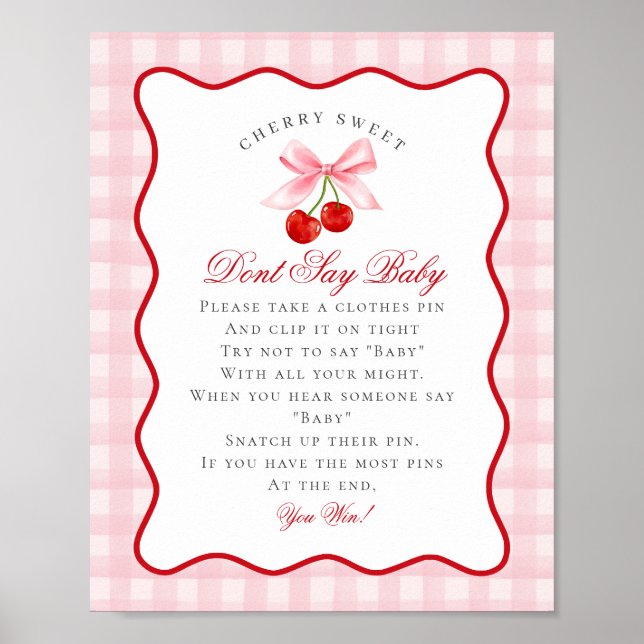 Cherry Sweet Pink Coquette Bow Dont Say Baby-Zeich Poster (Vorne)