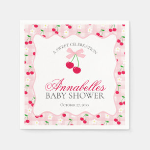 Cherry Sweet Pink Coquette Bow Gingham Baby Dusche Serviette