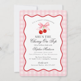 Cherry Sweet Pink Coquette Gingham Brautparty Einladung