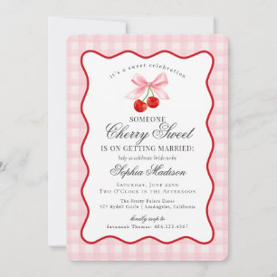 Cherry Sweet Pink Coquette Gingham Brautparty Einladung