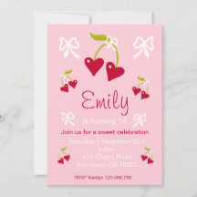 Cherry Sweet Pink Preppy Invitation de fête d'anni