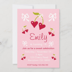 Cherry Sweet Pink Preppy Invitation de fête d'anni