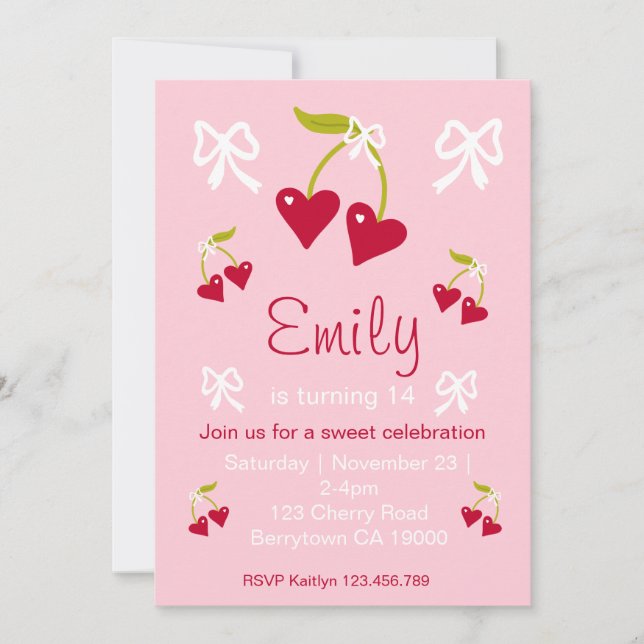 Cherry Sweet Pink Preppy Party Einladung (Vorderseite)