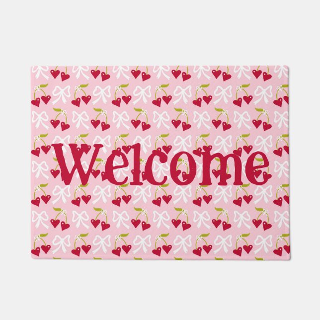 Cherry Sweet Preppy Pink und Red Teen Kids Girl Fußmatte (Vorderseite)