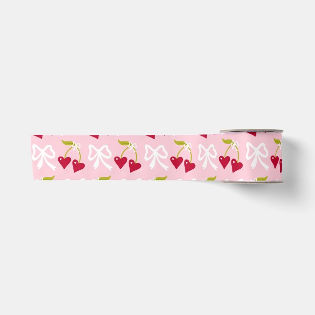 Cherry Sweet Preppy Pink und Red Teen Kids Girl Satinband (Vorderseite)