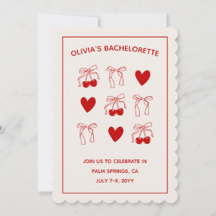 Cherry Sweet Red Bows Bachelorette Invitation