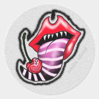 Cherry-Teufel-Lippen-Aufkleber Runder Aufkleber