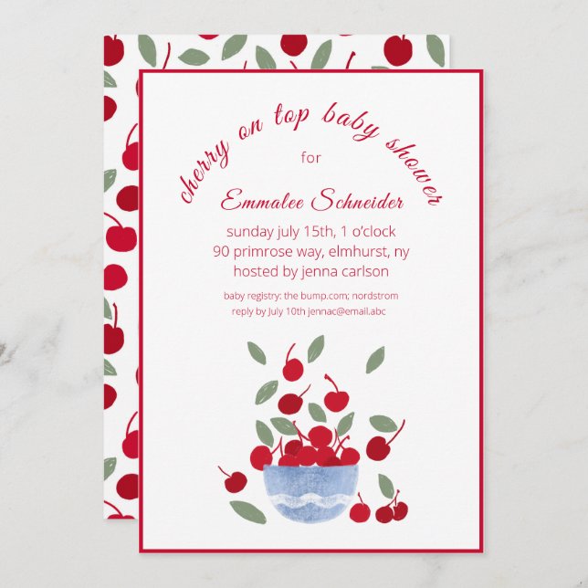 Cherry Thème Aquarelle Baby shower Invitation (Devant / Derrière)