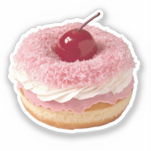 Cherry-Topped rosa Kokosnuss Donut Aufkleber