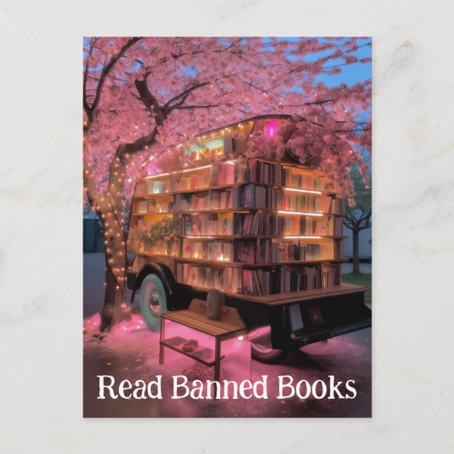 Cherry Tree Book Wagon Lesen verbotene Bücher Postkarte (Vorderseite)