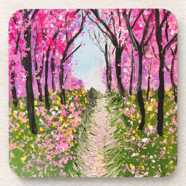 Cherry Trees Scenery Dessous de verre floral rose (Devant)