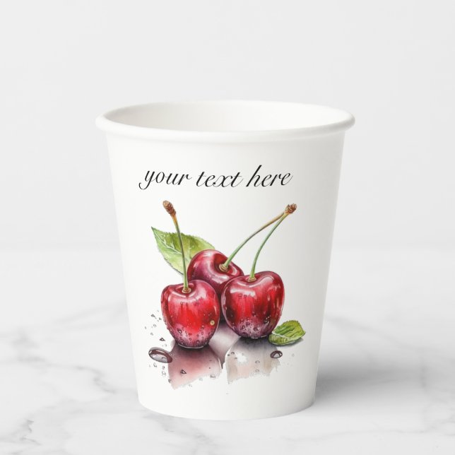 Cherry Trio in Wasserfarbe, nach Maß Pappbecher (Vorderseite)