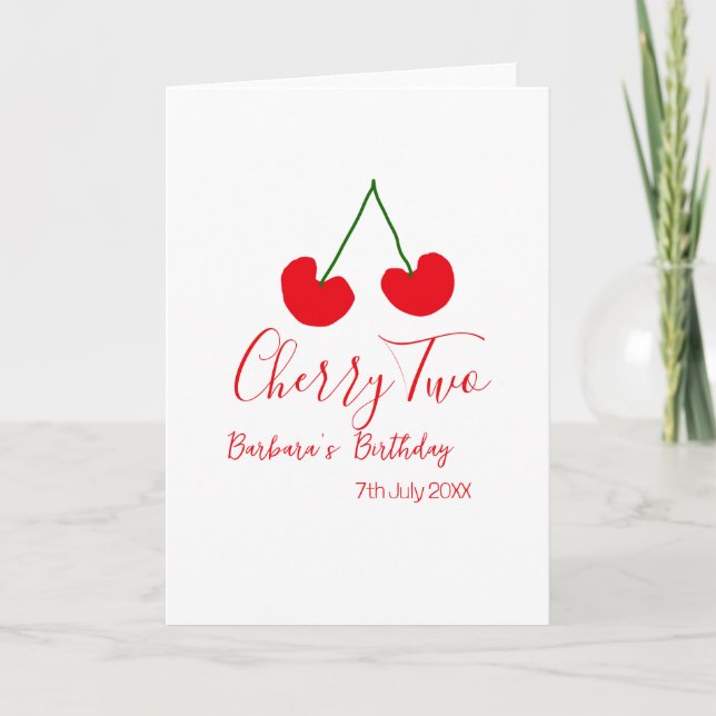 Cherry two 2nd birthday red cherry kids simple  karte (Vorderseite)