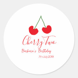 Cherry two 2nd birthday red cherry kids simple runder aufkleber