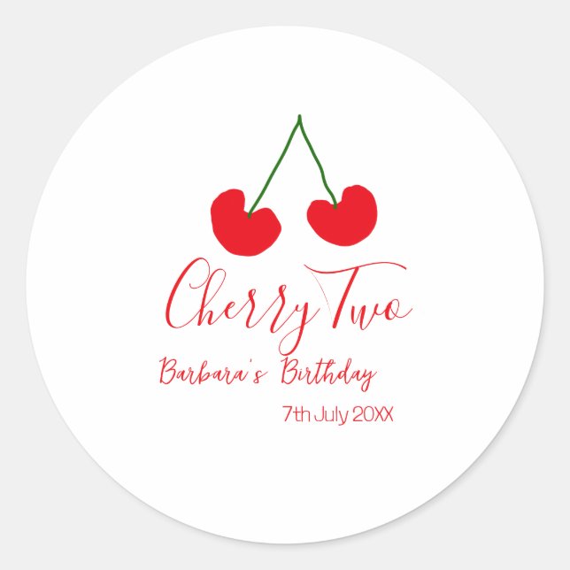 Cherry two 2nd birthday red cherry kids simple  runder aufkleber (Vorderseite)