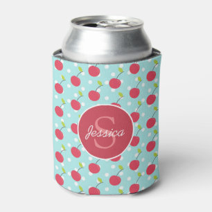 Cherry und Blue Polka Dot Muster Personalisiert Dosenkühler