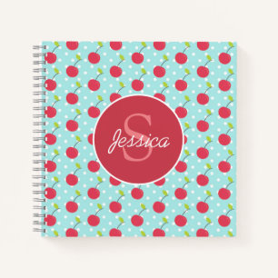 Cherry und Blue Polka Dot Muster Personalisiert Notizbuch