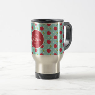Cherry und Blue Polka Dot Muster Personalisiert Reisebecher
