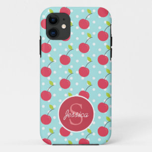 Cherry und Blue Polka Dot Pattern Personalisiert Case-Mate iPhone Hülle