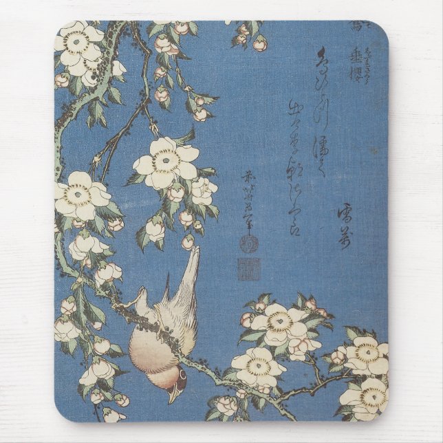 Cherry und Bullfinch, Hokusai, 1834 Mousep Mousepad (Vorne)
