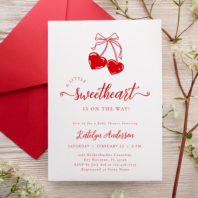 Cherry Valentine Little Sweetheart Baby Shower Einladung (Von Creator hochgeladen)