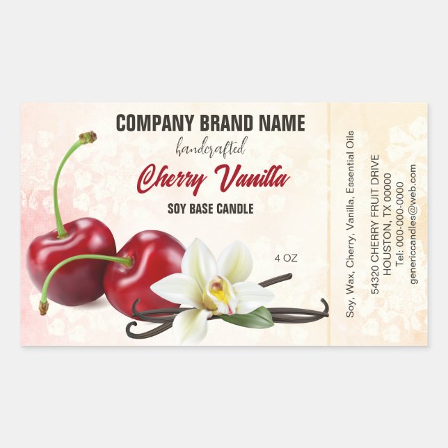 Cherry Vanilla Fruchtkerzenzutaten - Etikett Rechteckiger Aufkleber (Vorderseite)