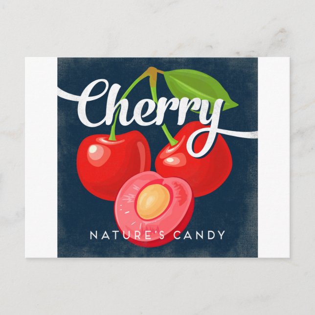 Cherry Vintag Fruchtetikett Retro Postkarte (Vorderseite)
